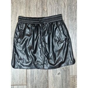 Entro Womens Black Faux Leather‎ Skirt L Drawstring Elastic Waist Pockets